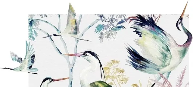 Colorful crane mural wallpaper